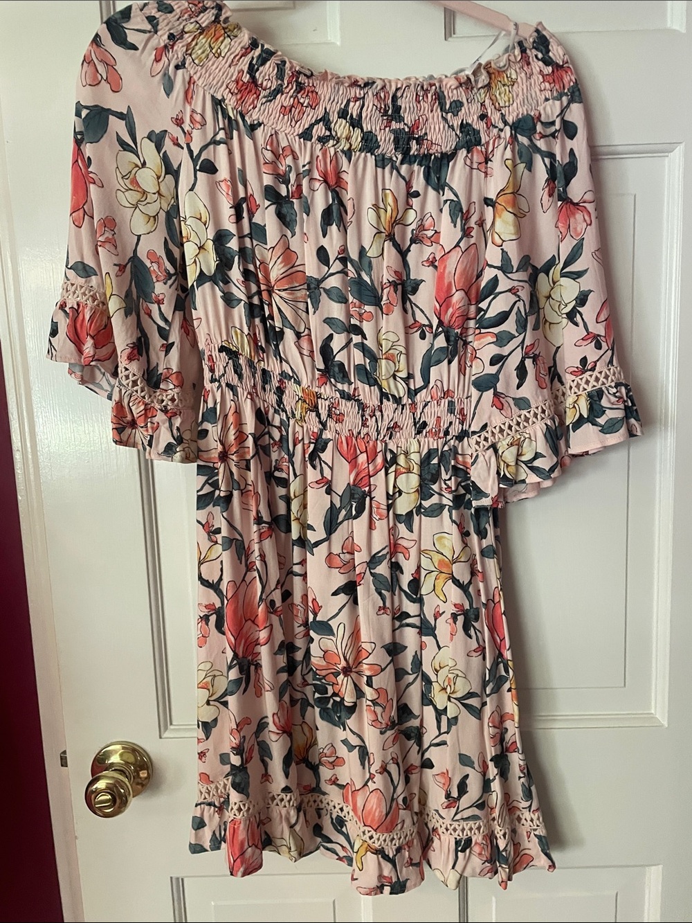 Lulu's Pink Floral Off-Shoulder Mini Dress - Picture 1 of 1